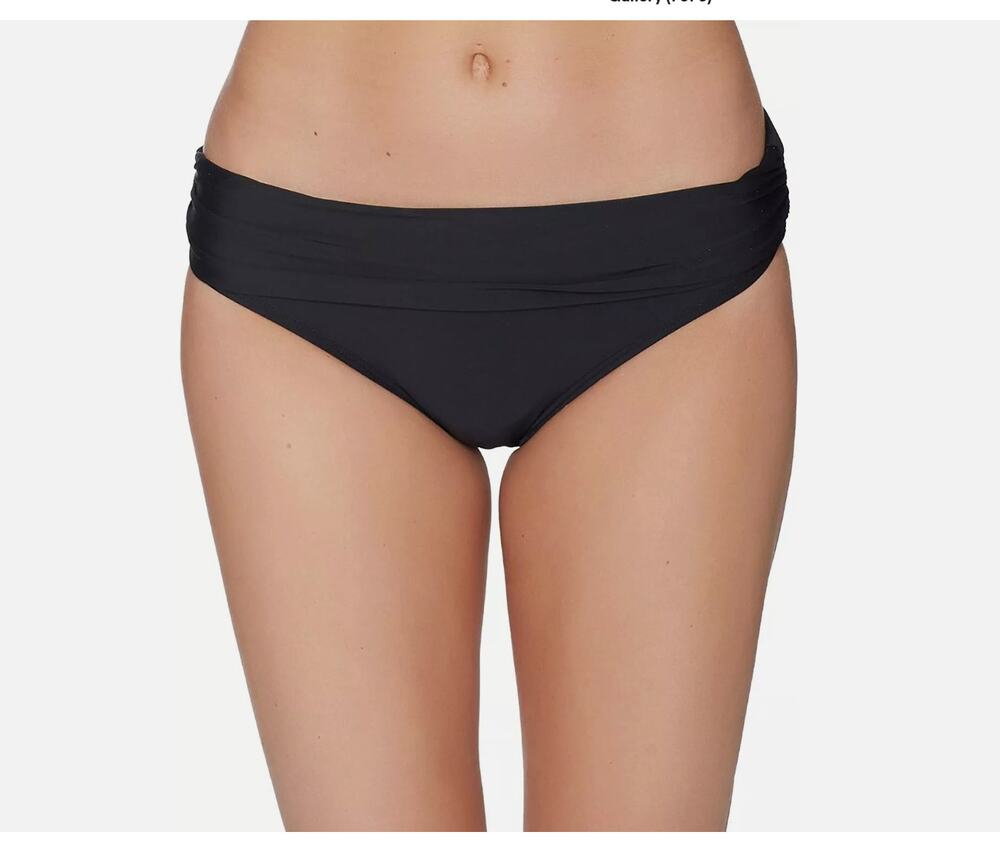 Athena Women's Plus Size Cabana Solids Lani Banded Bikini Bottom, Black, XS